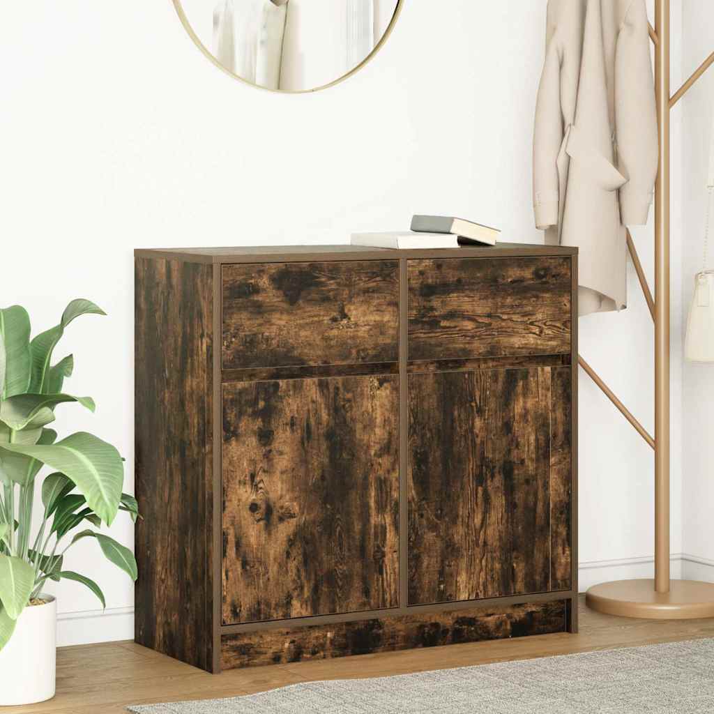 Sideboard with Drawer Smoked Oak 80x34x76 cm Engineered Wood
